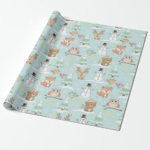 Papel De Regalo Amigos del bosque invernal – Patrón navideño adora