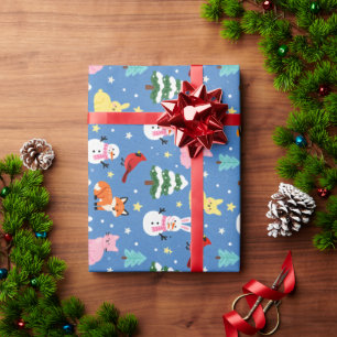 Papel De Regalo Amigos del Bosque Nevado Patrón de Animales Lindos