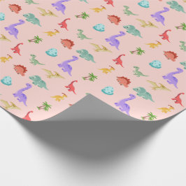 Papel de Regalo Amigos Dinosaurios - Rosa