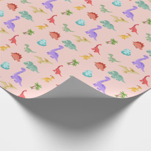 Papel de Regalo Amigos Dinosaurios - Rosa