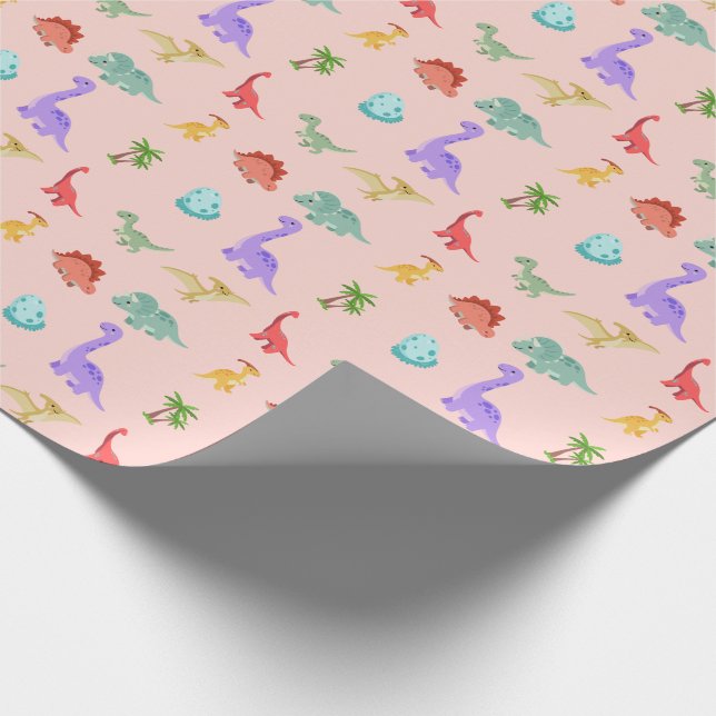 Papel de Regalo Amigos Dinosaurios - Rosa (Esquina)