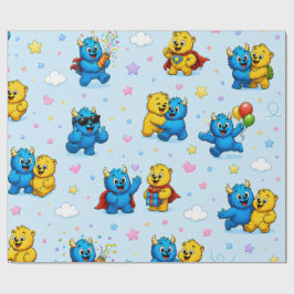 Papel De Regalo Amigos Monstruos Divertidos Patrón de Estrellas y