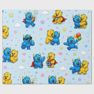 Papel De Regalo Amigos Monstruos Divertidos Patrón de Estrellas y 
