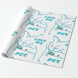 PAPEL DE REGALO AMO A MI CUTE AQUA MASCOTA CAT