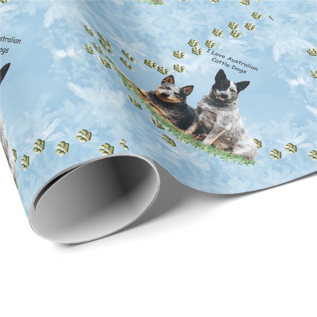 Papel De Regalo Amo mi perro australiano del ganado en cristal (Esquina del rollo)