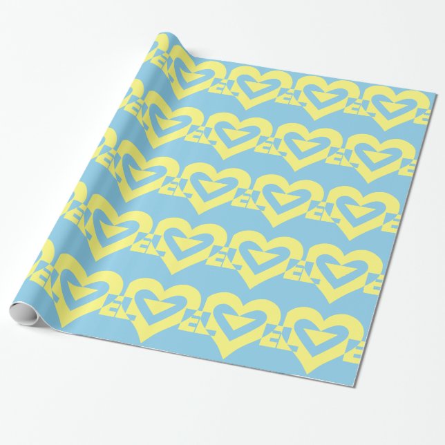 Papel De Regalo Amor Amarillo en azul (Desenrollado)