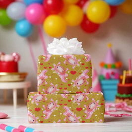 Papel De Regalo Amor Axolotl lindo, corazones rosados, regalo dive