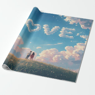 Papel De Regalo "Amor" cinematográfico en el cielo y escena de par