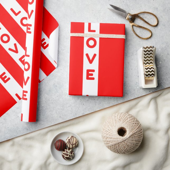 Papel De Regalo Amor de líneas rojas blancas (Artesanía)
