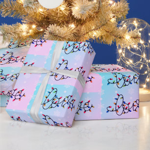Papel De Regalo "Amor" en Luces de Navidad, Copos de Nieve Blancos
