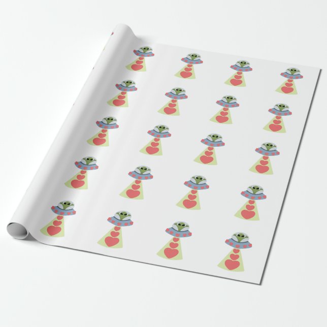 Papel De Regalo Amor Espacial Alien San Valentín (Desenrollado)