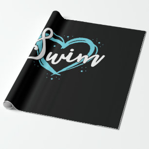 Papel De Regalo Amor Natación Equipo De Natación Heart Lover Blue