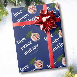 Papel De Regalo Amor Paz Alegría Navidad Foto de Familia Azul Mari