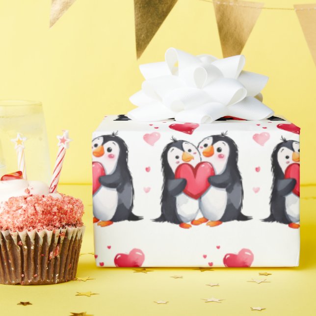 Papel De Regalo Amor pingüino (Fiesta de cumpleaños )