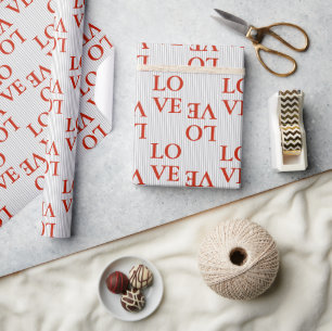 Papel de Regalo - AMOR Rojo con Rayas Gris