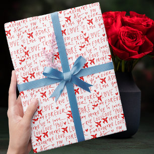 Papel De Regalo Amor Romántico Viajes Te Amo Rojo Avión Personaliz