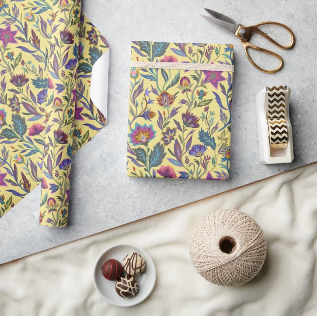 Papel De Regalo Amor victoriano floral Amarillo y azul Cumpleaños (Artesanía)