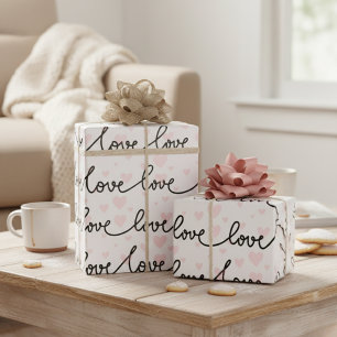 Papel De Regalo Amor y corazones en negro, rosa y blanco estampado