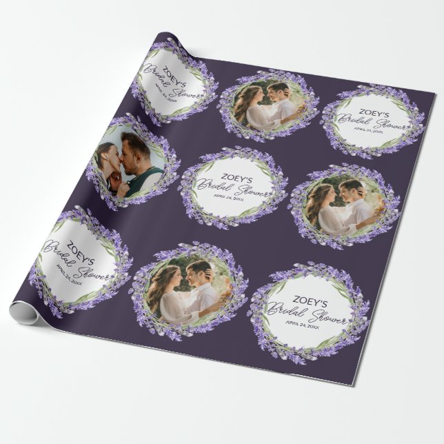 Papel De Regalo Amor y Lavanda | Personalizado Photo Bridal Shower (Desenrollado)