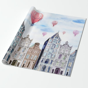 Papel De Regalo Ámsterdam con globo de aire caliente