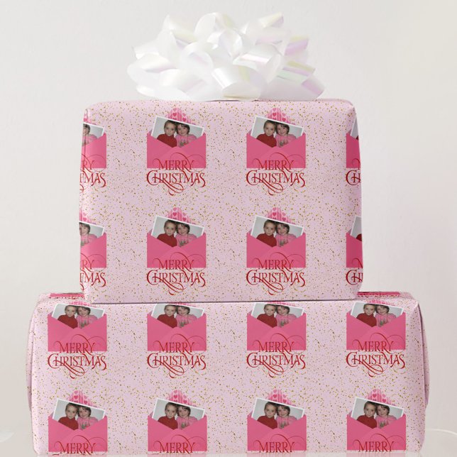 Papel De Regalo Añade tus Navidades de fotos rojas y rosadas (Subido por el creador)