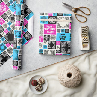 Papel De Regalo Añadir nombre y relación cumpleaños magenta y azul