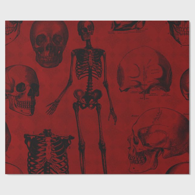 Papel De Regalo Anatomía de esqueletos negros y crimson (Superficie plana)
