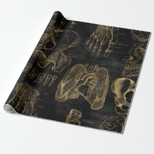 Papel De Regalo Anatomía de oro dibuja en negro