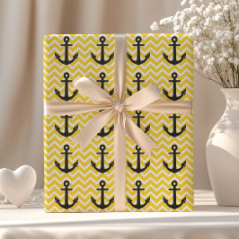 Papel De Regalo Ancla de Chevron Amarillo Dorado