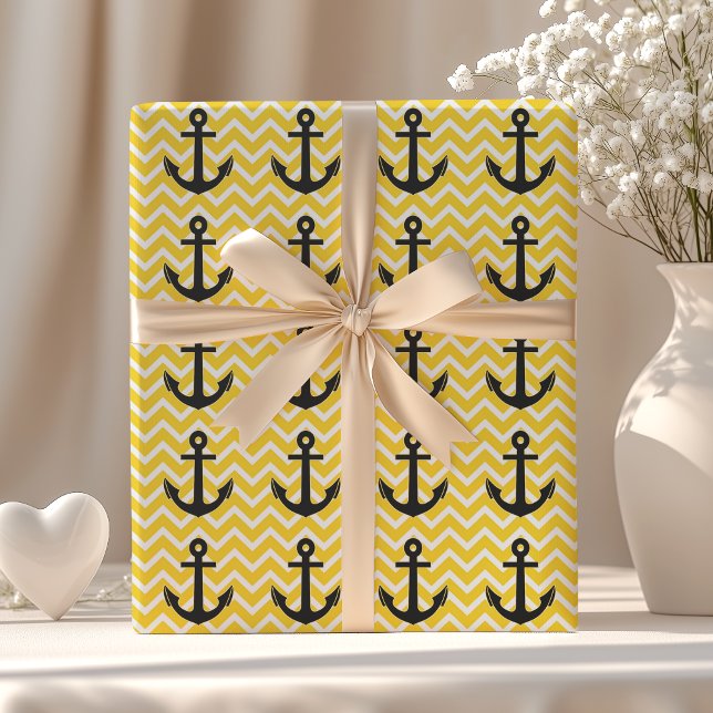 Papel De Regalo Ancla de Chevron Amarillo Dorado (Subido por el creador)