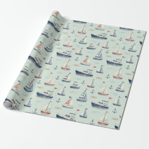 Papel De Regalo Ancla de velero azul regalo acuarela náutico