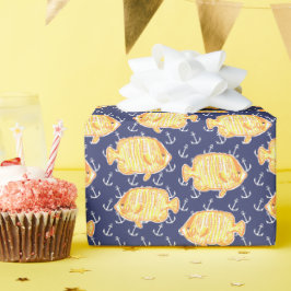 Papel De Regalo Ancla náutica y patrón de peces tropicales