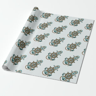 Papel De Regalo Ancla Verde Náutico Tema Marino de Barcos
