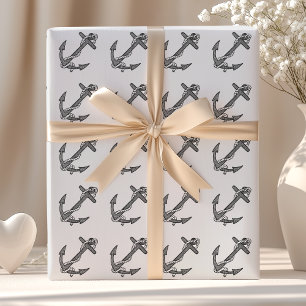 Papel De Regalo Ancla y pista negras y blancas