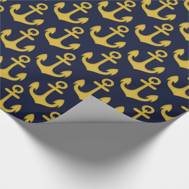 Papel De Regalo Anclaje dorado sobre fondo azul marino (Esquina)