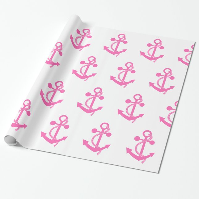 Papel De Regalo Anclaje náutico rosado caliente (Desenrollado)