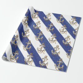 Papel De Regalo Anclaje Náutico Sobre Rayas De Acuarela