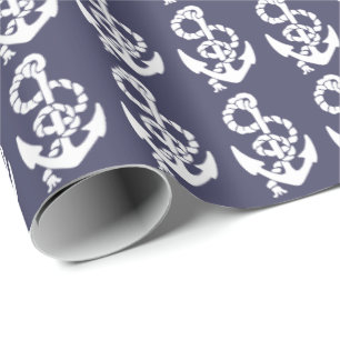 Papel De Regalo Anclaje Náutico Y Cuello En Azul Y Blanco