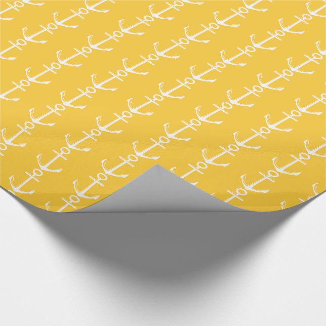 Papel De Regalo Anclas blancas náuticas en amarillo caliente de la (Esquina)