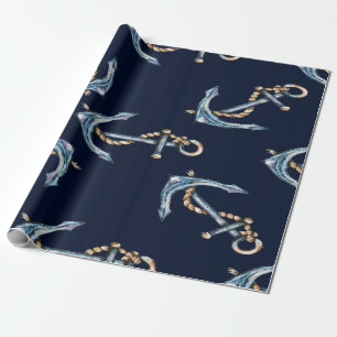 Papel De Regalo Anclas de Acuarela Azul Marino