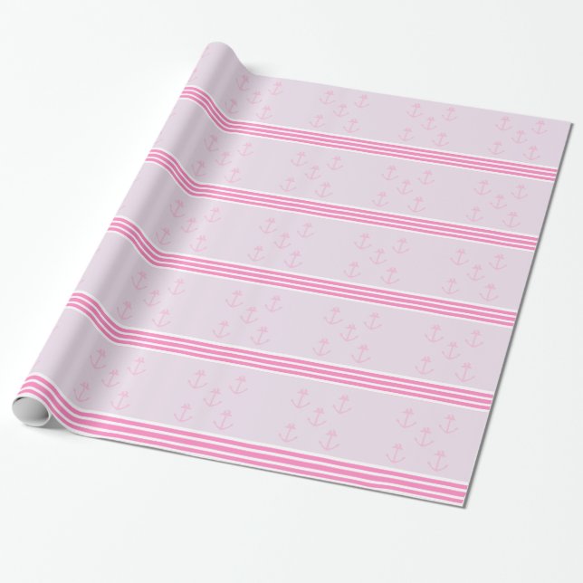 Papel De Regalo Anclas náuticas rosadas (Desenrollado)