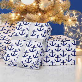 Papel De Regalo Anclas Patrón Blanco y Azul Marino