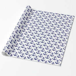 Papel De Regalo Anclas Patrón Blanco y Azul Marino