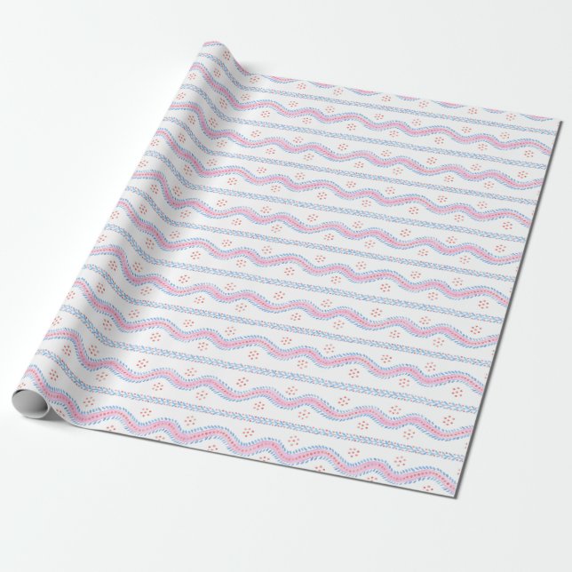 Papel De Regalo Andrew Stripe Rosa y azul (Desenrollado)