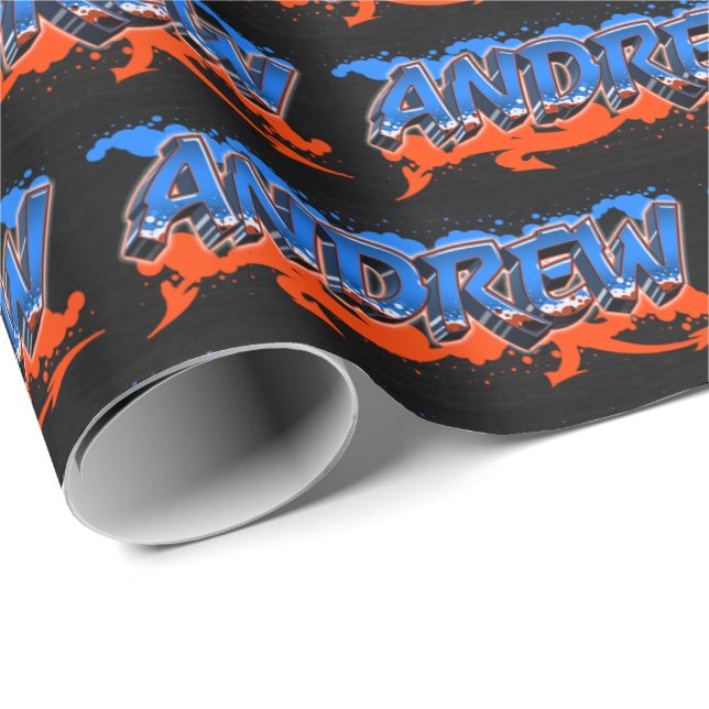 Papel De Regalo Andrew Vorname Name Graffiti blue orange (Esquina del rollo)