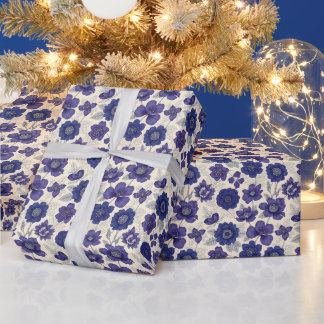 Papel De Regalo Anémona Azul Marino Floral Sin Costuras