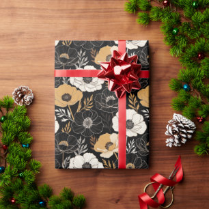 Papel De Regalo Anémonas Chic Negras y Mostaza