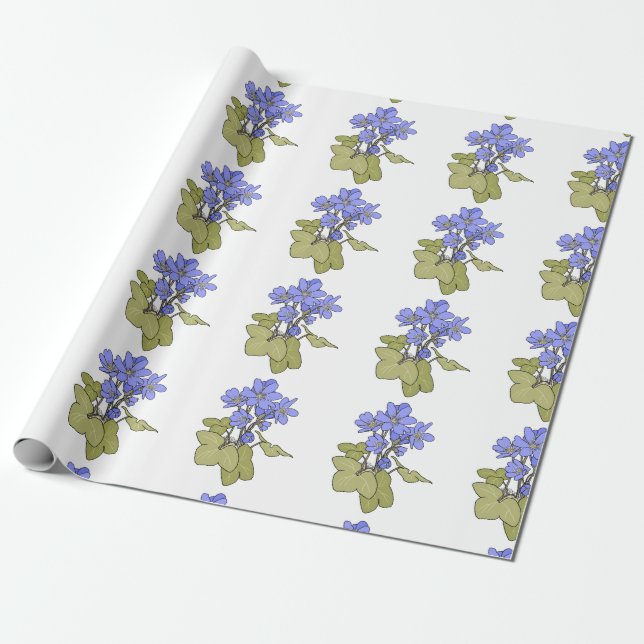 Papel De Regalo Anemones azules en blanco (Desenrollado)