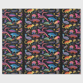 Papel De Regalo Anfibios con colores fantasiosos en negro