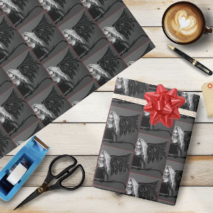 Papel De Regalo Ángel Caído Tribal Negro Edgy Ojos Rojos Gótico